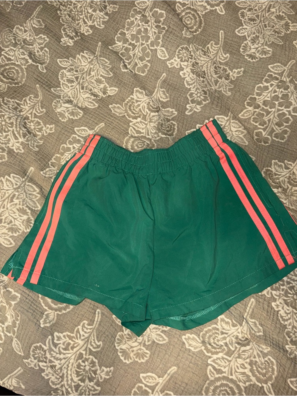 Green Athletic Women’s Shorts with Pink Side Stripes